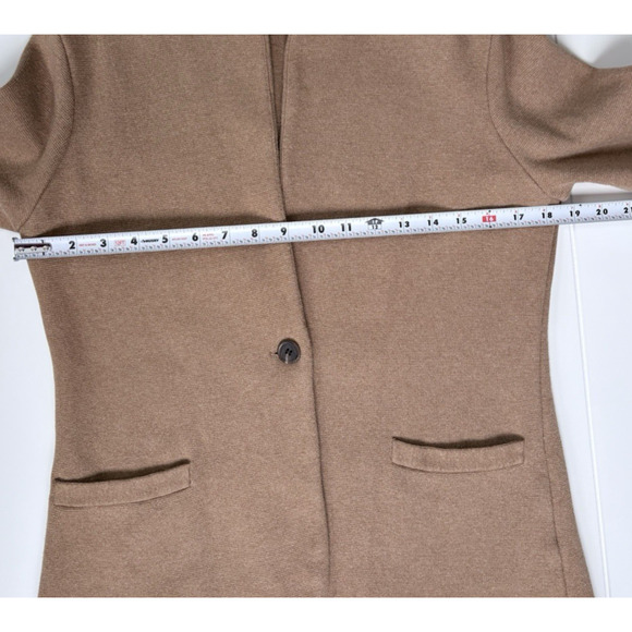 J Crew Knit Sweater Blazer 100% Cotton Jacket Single Button Tan Camel Career S/M - Picture 12 of 16